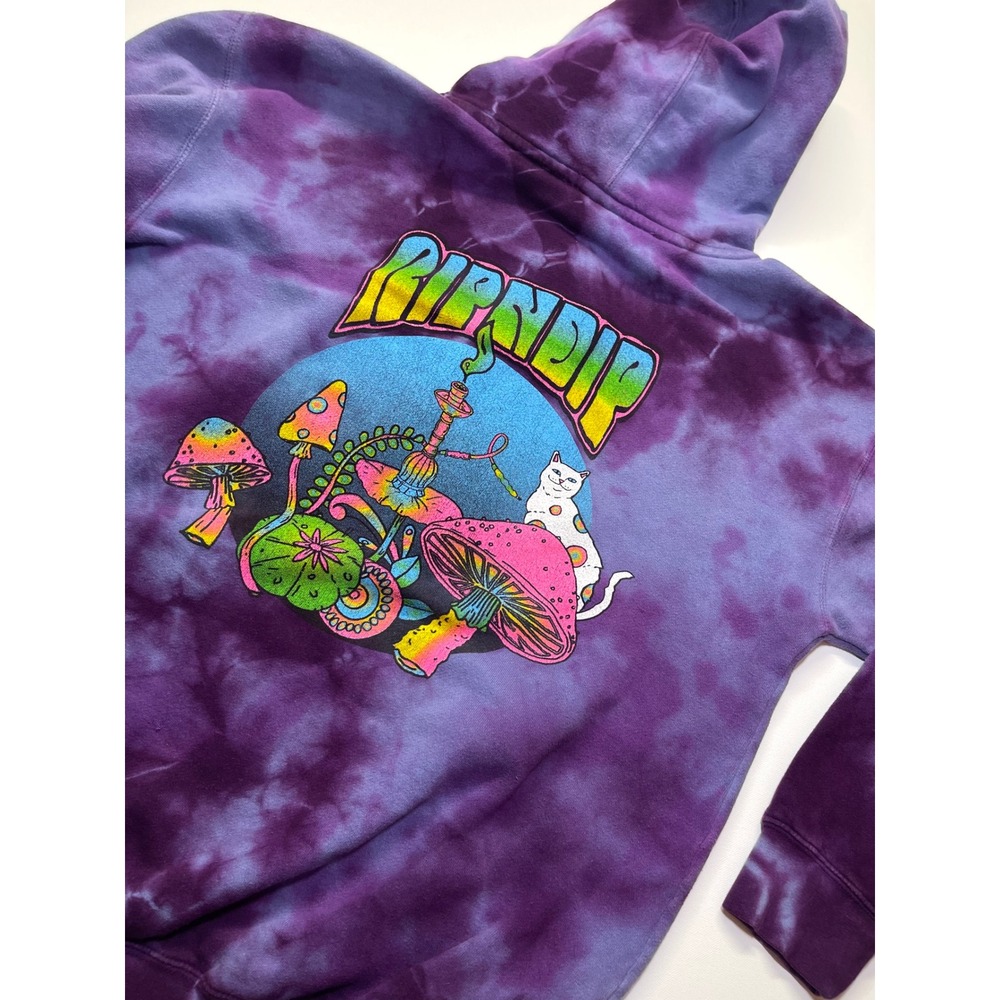 RipNDip Mens Purple Tie Dye Mushroom Lord Nermal Streetwear Hoodie Small